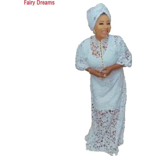 Womens White Dresses European American African Ethnic Clothing Lace Hollow Plus Size Long Dress elegant Ladies Clothes