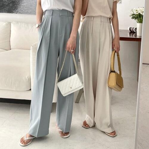 New Korean Wide Leg Suit Trousers Women Chic Straight Loose High Waist Drape Harem Pants Office Ladies