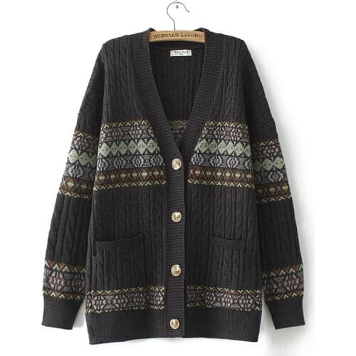 Women Cardigan V Neck Twist Sweater Autumn Winter Tops Loose Contrast Color Knitwear Two Pockets Knitted Jumper Oversize XXL/4XL