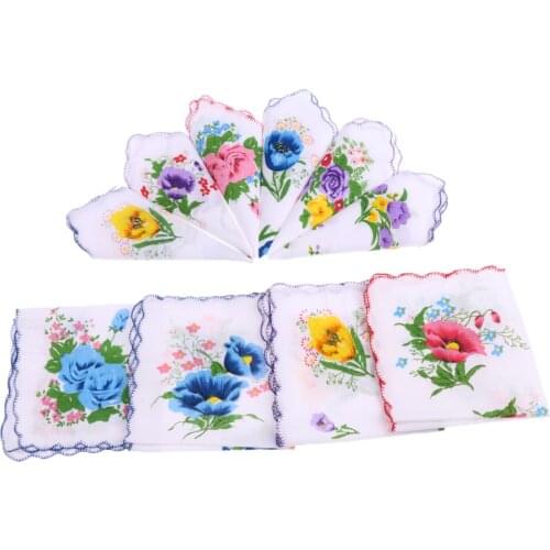 10pcs Fashion Cotton Women Cute Square Handkerchief Flower Printed Hanky Wedding Party Gifts
