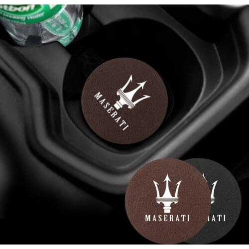 2Pcs PU Leather Car Cup Mat Auto Emblem Coaster Accessories For Maserati Ghibli President Levante MC20 MC12 GranCabrio GranTuris