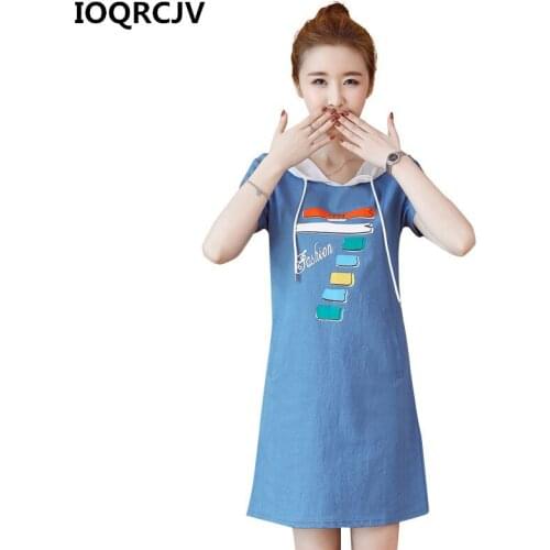 2019 Summer New Denim Dress Womens Casual Loose Hooded Short-sleeved Mini Dress Slim Cowboy Dresses Vestidos Plus Size 3XL R241
