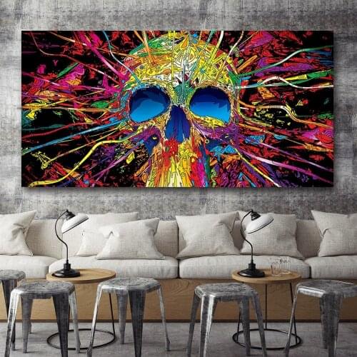 Abstract Modern Wall Art Canvas Colorful Skull Flower Graffiti Art Oil Paintings HD Prints Posters Home Decor Pictures Frame