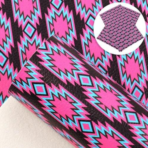 David accessories 20*34CM Geometric Patterns printed Litchi Faux Leather Fabric for Bows DIY Handmade Materials,1Yc10439
