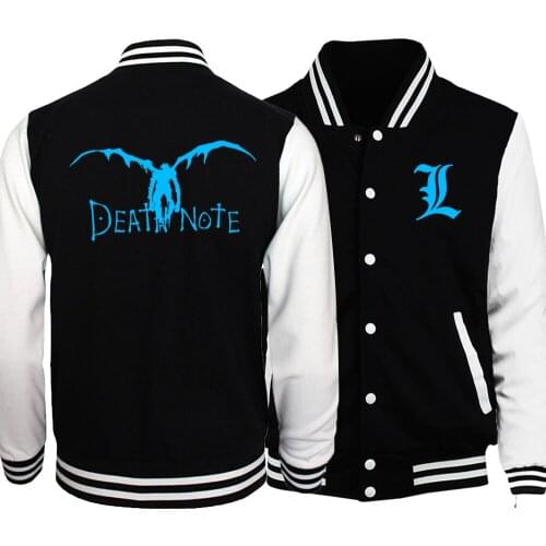 Death Note Baseball Uniform Jacket Men 2020 Japan Anime Noctilucent BLEACH Jackets Homme Night Lights Hip Hop Coat Plus Size 5XL