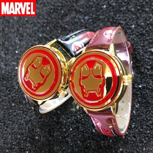 Disney Iron Man Flip Lid Watch Cartoon Anime Figure Marvel The Avengers Iron-man Children Quartz Watches Boy Watch Gift Kids Toy