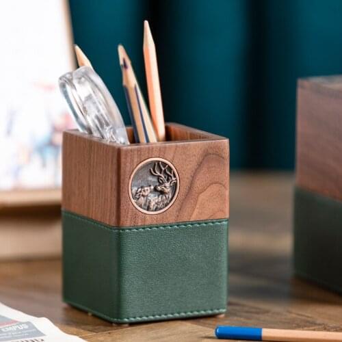 TT Pen Holder Girl Ins Solid Wood Creative Fashion Cute Student Office Desk Surface Panel Retro Chinese Style Storage Box