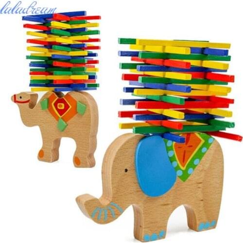Baby Toys Educational Elephant Balancing Blocks Wooden Toy Wood Balance Game Montessori Blocks Gift For Child