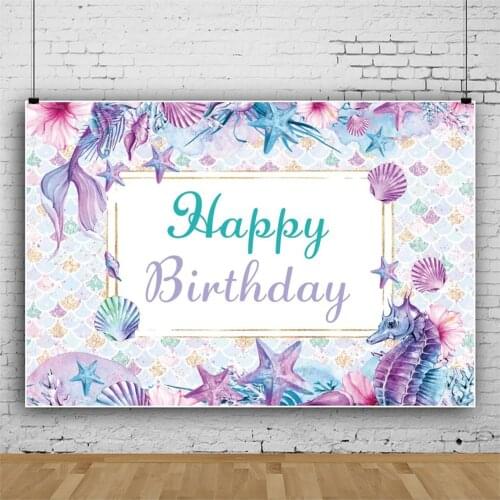 Sea Shells Mermaid Tail Seahorse Children Backdrops Photography Kids Happy Birthday Party Photos Background for Shooting Decor