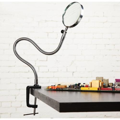 Flexible Table Clip Magnifier Elderly People Newspaper Reading Helping Hand Magnifying Glass Optical Glass Metal Loupe 5x