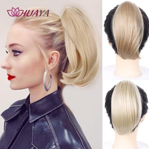HUAYA Ponytail Synthetic Hair Short Straight Claw Clip in/on Ponytail Hair Extensions Heat Resistant Pony Tail False Hair