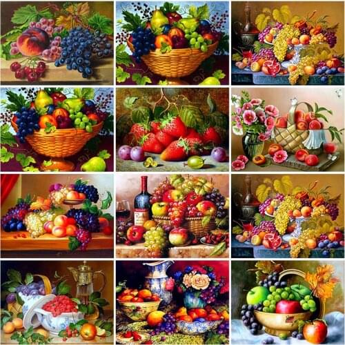 Full Square Round 5D DIY Diamond Painting Fruit Diamond Embroidery Tea Art Kits Landscape Picture Diamond Mosaic Kitchen Decor