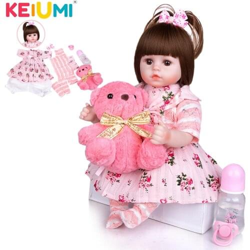 KEIUMI New Design 18 Inch Reborn Baby Lovely Girl Doll With Soft Silicone Vinyl Cute Baby Toy Doll For Childrens Day Gifts