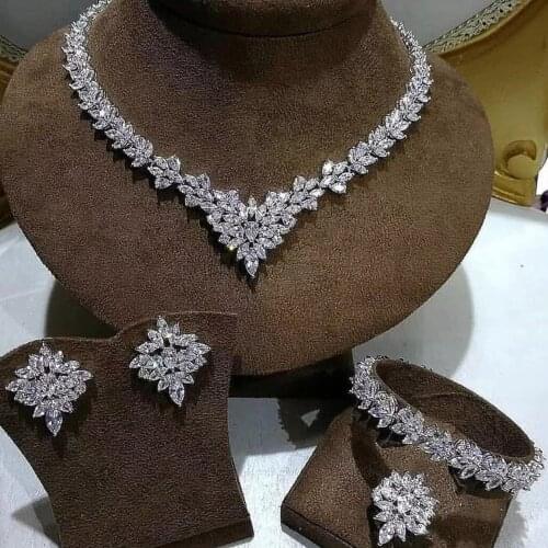 Funmode Newest Luxury Sparking Brilliant Cubic Zircon Clear Necklace Earring Wedding Bridal Jewelry Sets Dress Accessories F015K