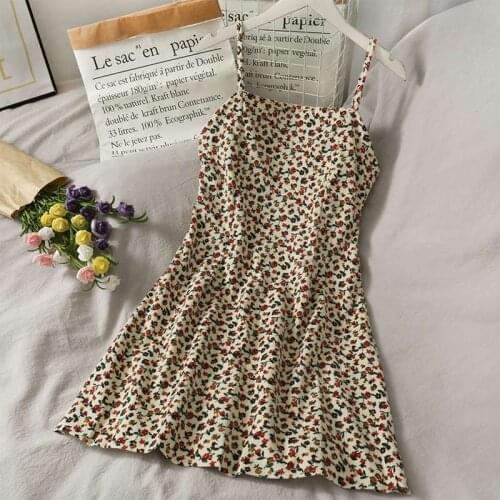 Summer Retro Print Short Dress Female New High Waist New Floral Suspender Skirt Sexy Backless Party Mini Skirt