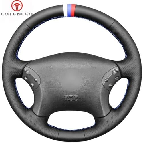 LQTENLEO Black Genuine Leather Car Steering Wheel Cover For Mercedes Benz W203 C-Class 2001-2007