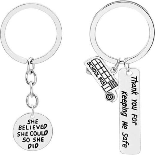 Fashion Inspirational and Safe driving Keychain Round Square Pendant For Women men Keyring Accessories Jewelry Gifts