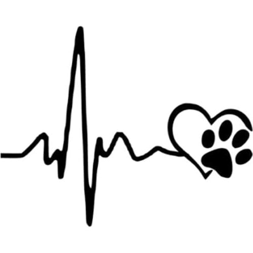 Car Sticker Fashion Heartbeat Lifeline and Claw Cat Dog Love PVC Car Sticker Creative Cover Scratch Black/White, 14cm*11cm
