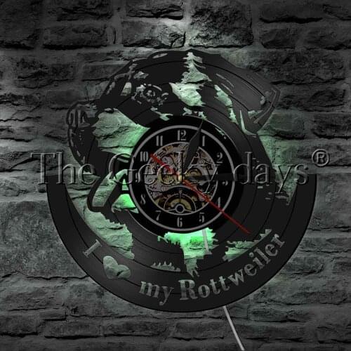 I Love My Rottweiler LED Light Vinyl Record Wall Clock Mans Best loyalty Dog Friend Home Decor Gift For Pet Hobby