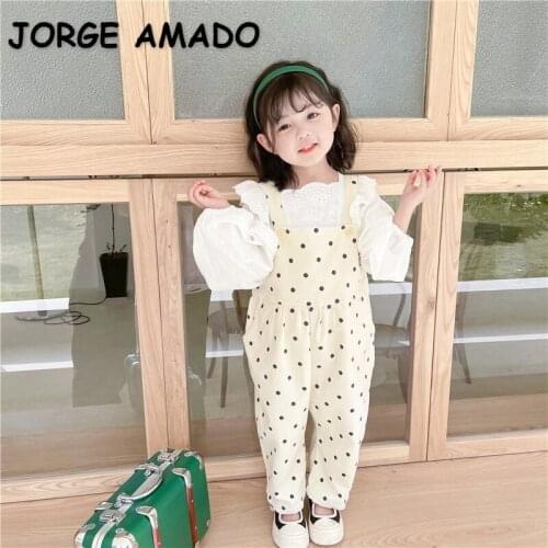 2021 New Korean Style Spring Baby Girls Overalls Polka Dot Sling Pants Loose Style Kids Casual Clothes E9030