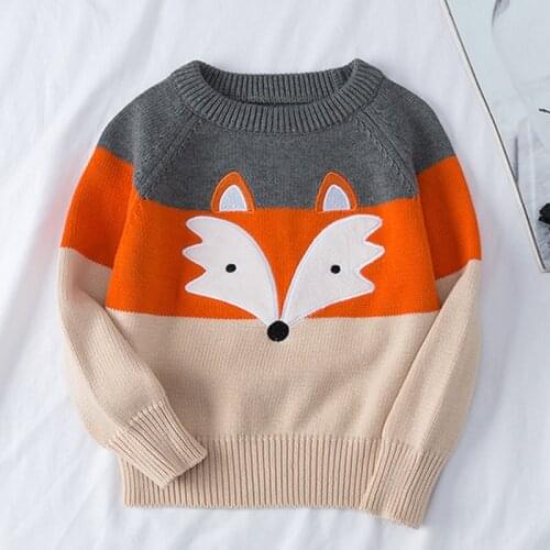 2020 Autumn Winter Boys Girls Long Sleeve Fox Knitted Sweater 1-7Yrs Boys Girls Sweaters 100% Cotton Baby Girls Kids Sweater