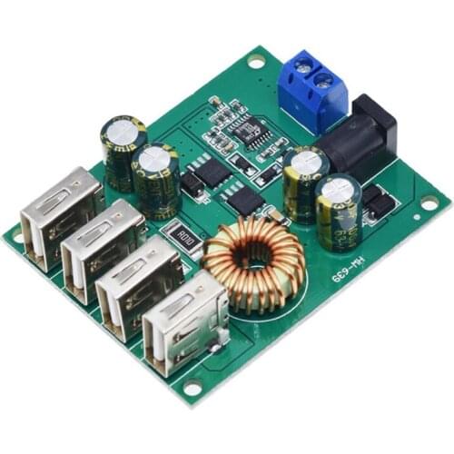 TZT DC DC 7V-60V to 5V 5A 4 Four USB Output Buck Converter Board Step Down Power Supply Module Car Charger High Speed