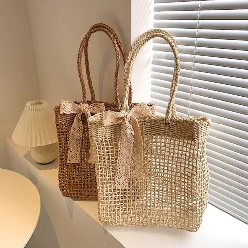 Straw Weave Bucket Bag 2021 Mini Brands Hollow Out Shoulder Bag Summer Beach Handbags Luxury Women Crossbody Bags Sac En Paille