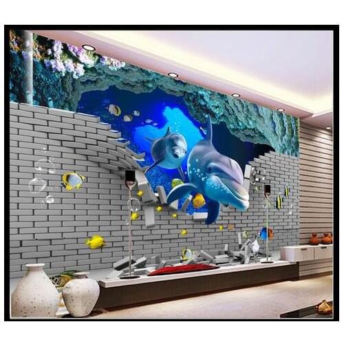 Custom photo wallpapers 3D murals underwater world dolphin living room TV background wall interior painting mural wall papers