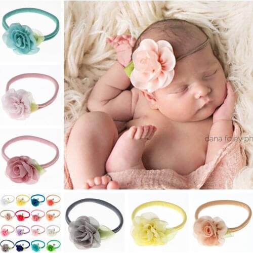 Yundfly 1pcs Hot Newborn Chiffon Leaf Flower Nylon Headband Baby Girls Soft Floral Hairband Children Hair Accessories
