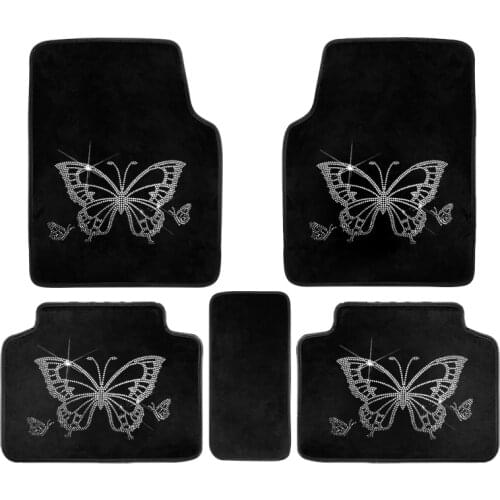 Butterfly diamond anti slip car floor mats girls women universal sparking plush waterproof car foot mats