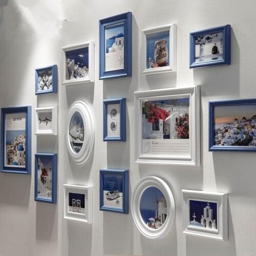 Romantic 16 Pcs Photo Frame Set Home Wedding Wall Decoration Mediterranean Style Wood Picture Frames Porta Retrato 10 Colors B