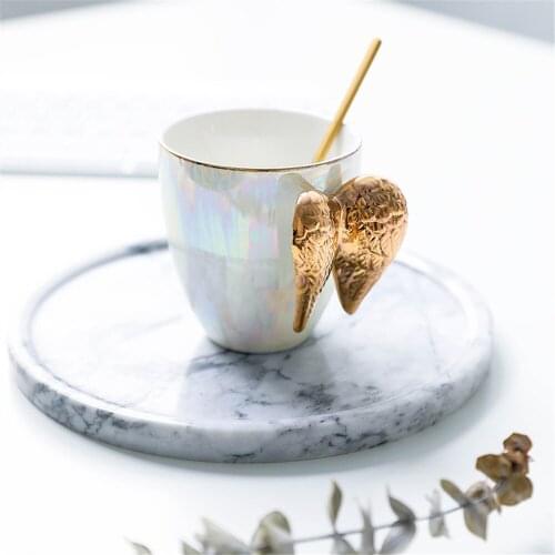 Luxury Ceramic Cup With Angel Wings Handle Gold Plated Creative Cup Coffee Breakfast Milk Drink Tea Mug Great Gift for lover 1pc