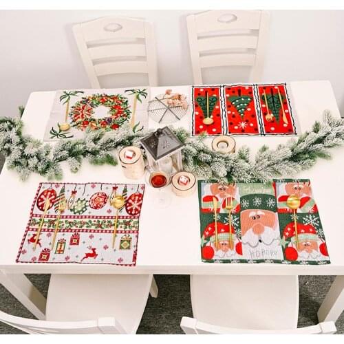 Christmas Knitted Fabric Placemat Xmas Home Decor Dining Table Christmas Tableware Mat Santa Claus/Elk/Garland/Christmas Tree