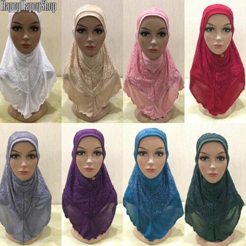 Head Cover Muslim Women Hijab Cap Lace Flower Instant Shawls Islamic Headband Headwrap Arab Turban Hat Modesty Scarves