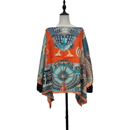 Malaysia 2021 Sweet Printed Bohemian Summer Silk Blouse For Lady One-Shoulder Beach Holiday Party Kaftan Clothes