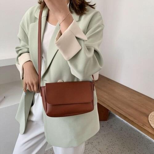 SMOOZA 2021 New Women Bags Retro Korean Flap Bag Solid Color PU Leather Shoulder Messenger Bags Simple Casual Ladies Totes Bags