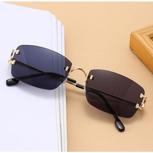 Rimless rectangle sunglasses women clear color 2021 summer accessories square sun glasses for men small size UV400 AS123