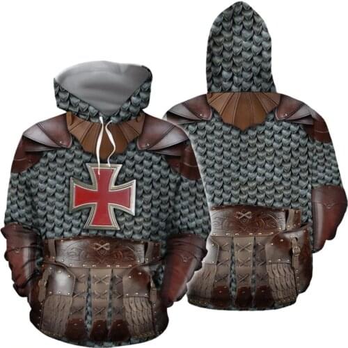 3D Printed Medieval Knight Armor Hoodie Knights Templar Harajuku Hooded Sweatshirt Unisex Jacket Cosplay Mens Hoodies Drop ship