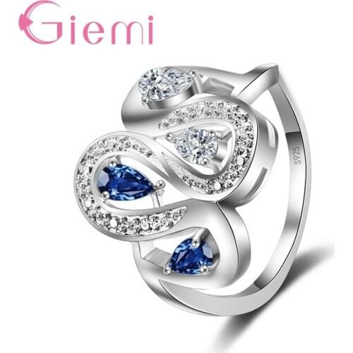 High-End Women/Girl 925 Sterling Silver Wedding Engagement Rings With Fashion Drop Design Shiny Austrain Rhinestone
