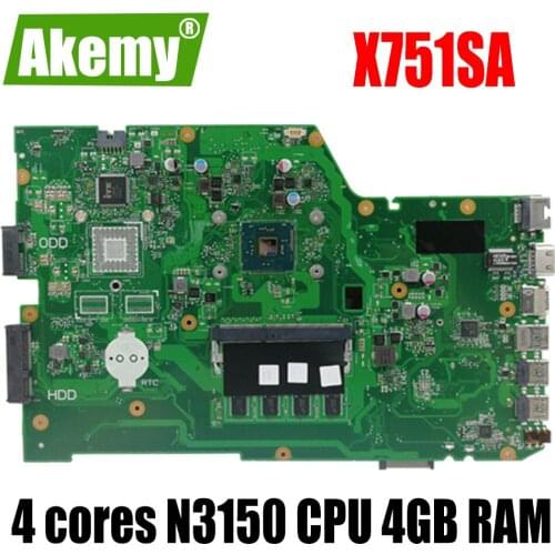 X751SA 4 cores N3150 CPU 4GB RAM Laptop motherboard For Asus X751S X751SJ X751SV mainboard Tested Working free shipping