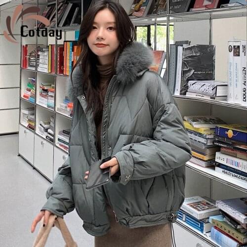 Cotday Short Office Lady Autumn Winter 2020 New Cotton Padded Jacket Womens Korean Cotton Padded Jacket With Big Hair Collar