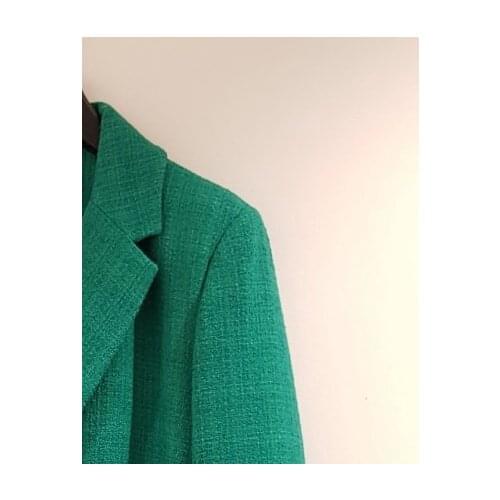 2020 Autumn /Winter New Green Small Double Breasted Tweed Womens Blazer