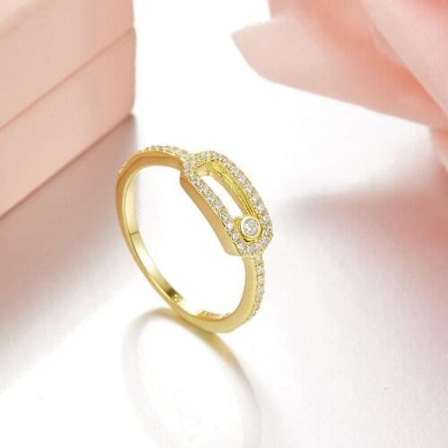 Trendy Solid 925 Sterling Silver Activity Stones Finger Ring Moving AAA High Quality Zirconia for Women Party Jewelry Gift