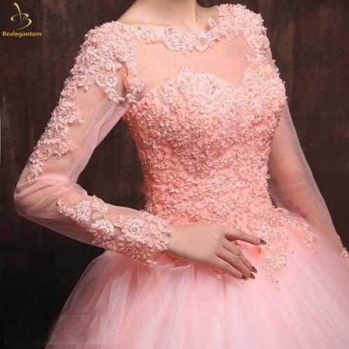 2020 Cheap Quinceanera Dresses Long Sleeve Ball Gown Lace Up Sweet 16 Dress For 15 Years Formal Prom Party Pageant Gown QA1268