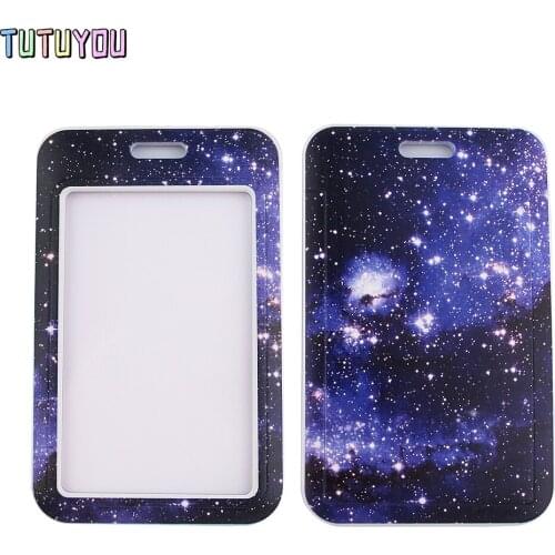 1pc PC2563 Beautiful Starry Sky Unisex Fashion Lanyards ID Badge Holder Bus Pass Case Cover Slip Bank Credit Card Holder Strap