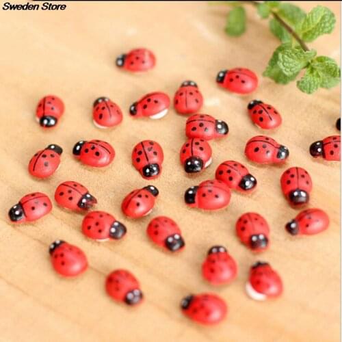 10pcs/lot Mini Cabochon Ladybug Fairy Garden Miniatures Garden Ornament Decoration Micro Landscape Bonsai Figurine Resin Crafts