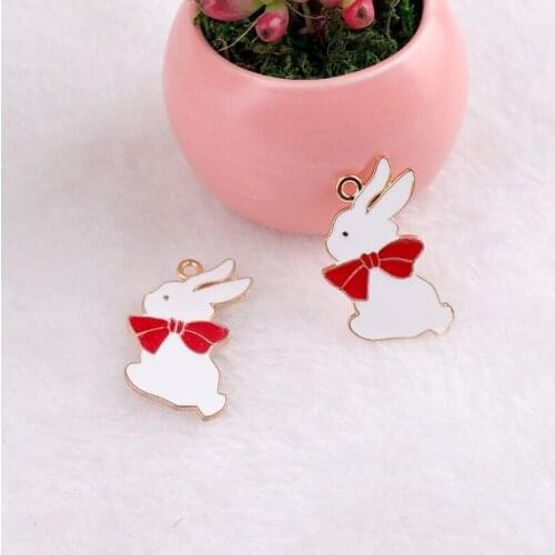 10 pcs Lovely Rabbit Enamel Charms Bracelet Fit Gold Tone Metal White Rabbit Pendant DIY Earring Jewelry Accessories YZ453