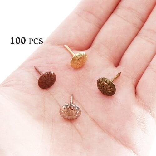 100pcs Gold Brass Decorative Nails Tacks Applied Jewelry Gift Box Table Pushpins Furniture Hardware Woodwork Tool 11X16 mm