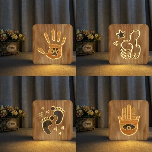 Palm Footprints Thumb Up Style 3D LED Night Light Warm White Novelty Kid Bedroom Decoration Table Lamp Child Gift Dropship