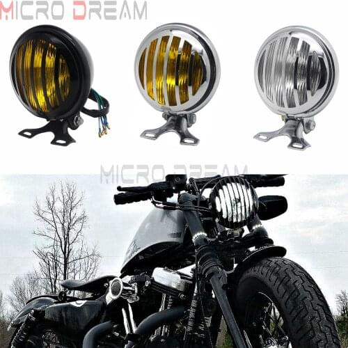 5 inch Black/Chrome Cafe Racer Retro Headlights Grill Headlamp Amber Light Universal For Harley Sportster Choppers Bobber Custom